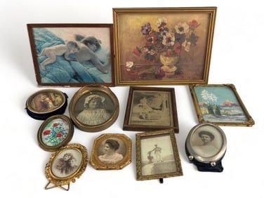 Group Antique Miniature Frames & Artwork