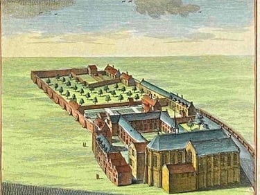 18th Century Hand Colored Engraving. "Minnebroeders Klooster"