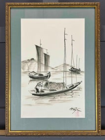 Southeast Asian Painting On Fabric, Signed MQ