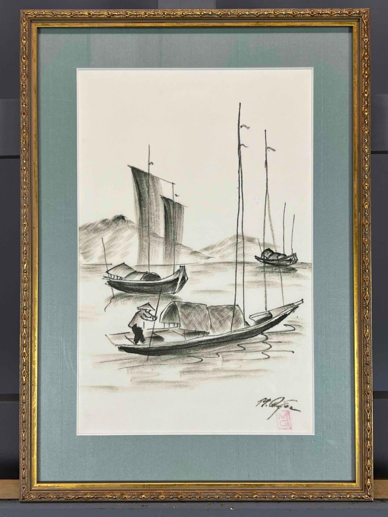 Southeast Asian Painting On Fabric, Signed MQ (1 of 8)