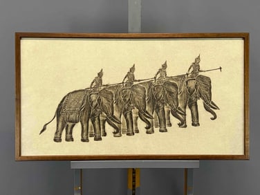 Cambodian Temple Rubbing, Warriors On Elephants