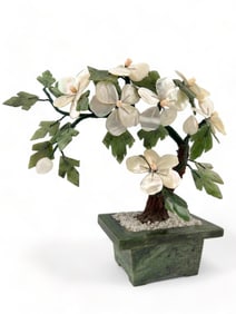 Chinese Hardstone & Mother Of Pearl Jade Tree