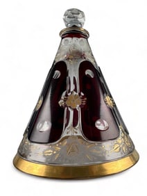 Gilt Cranberry Cut To Clear Glass Candle Snuffer