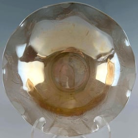 Carnival Glass Serving Bowl With Ruffled Edge
