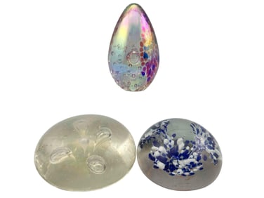 Three Art Glass Paperweights, One Opalescent