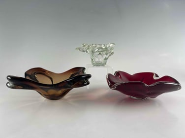 Three Flower Form Art Glass Bowls