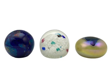 3 Art Glass Paperweights, Including Iridescent Glass
