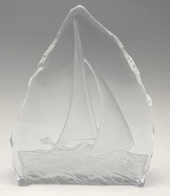 Art Glass Sailboat Sculpture signed Nybro Sweden