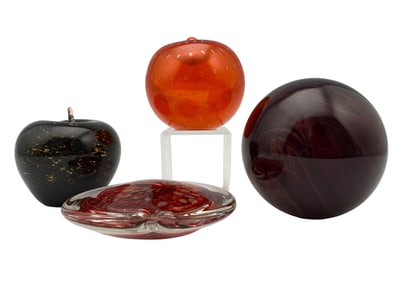 Lot Of Art Glass Fruit, Sphere, and Heart
