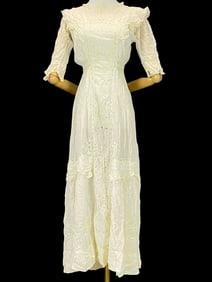 Antique White Cotton Lawn Dress, Ca. 1910