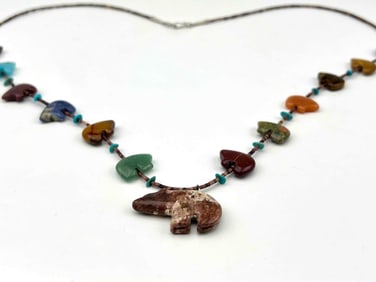 Native American Bear Fetish Necklace With Sterling Silver Cone Clasp
