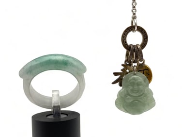 Sterling Silver Jade Buddha Necklace And Ring