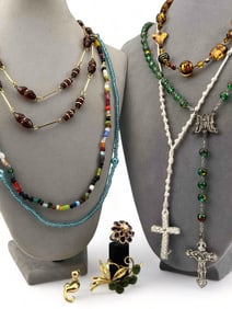 Costume Jewelry, Including Rosaries & Art Glass Beads