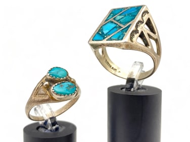 2 Sterling Silver and Turquoise Rings