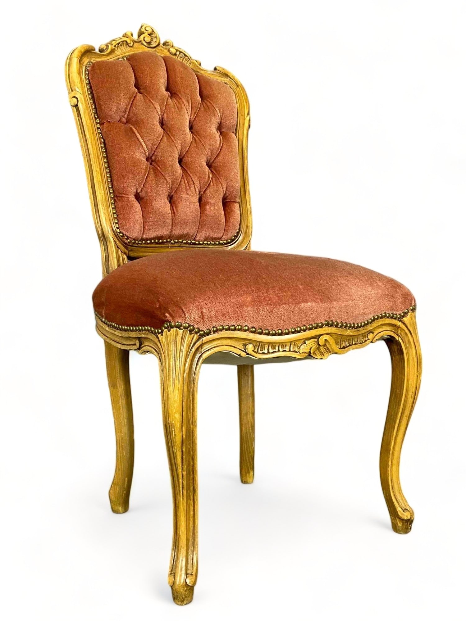 Tufted Pink Accent Chair: Pink Chair. Approximately 39.5H x 25.0D x 20.25W in.