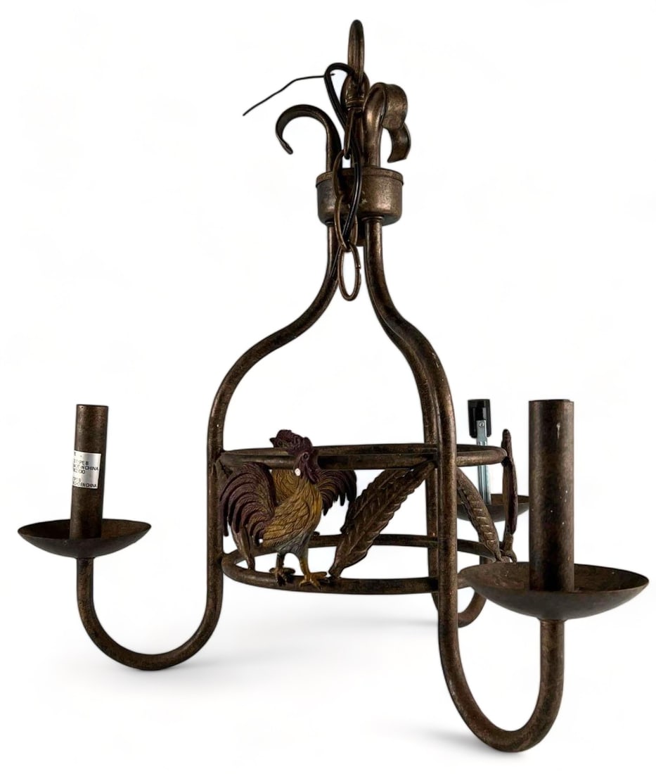 Farmhouse Style Metal Rooster Chandelier: Farmhouse Style Metal Rooster Chandelier. Approximately 18.25H x 17.5W x 17.5D in.