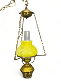 Vintage Hanging Lamp With Hobnail Glass Shade