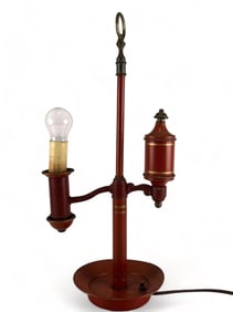 Red Tole Painted Student's Lamp