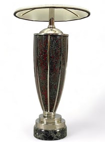 Modernist Chrome Lamp With Marbleized Black White and Red Panels