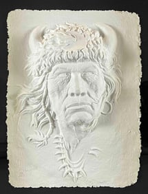 Maher Morcos, Buffalo Warrior, Native American Cast Paper Portrait
