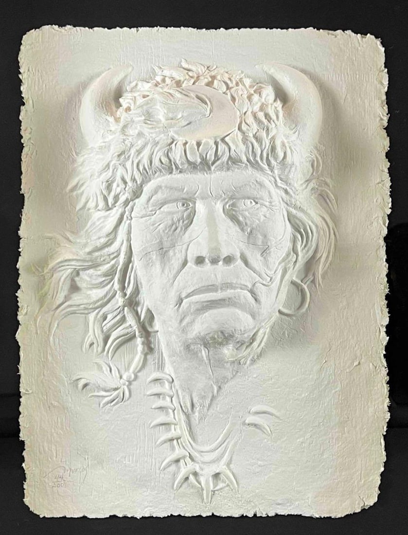 Maher Morcos, Buffalo Warrior, Native American Cast Paper Portrait (1 of 15)