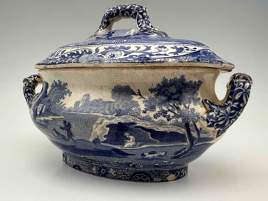 Antique Spode Blue & White Covered Dish