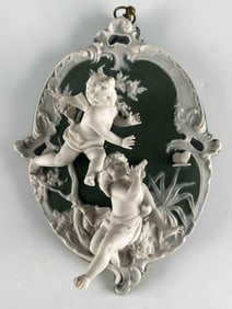 Antique Jasperware Fairy Plaque