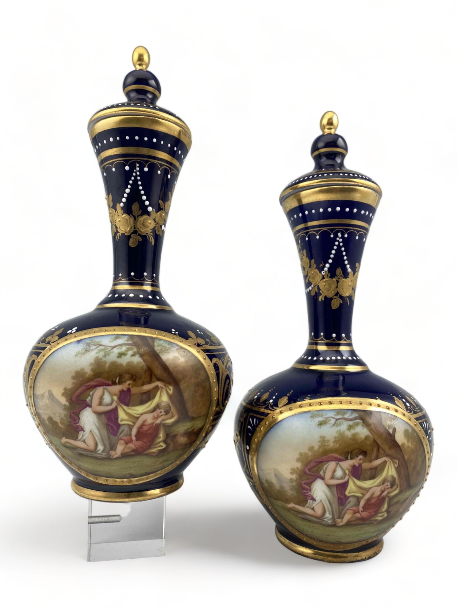 Pair Of Hand Painted Royal Vienna Porcelain Bottles, Riemer (1 of 14)