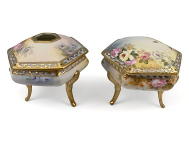 Nippon Hand Painted Gilt Hair Receiver    ; Powder Box