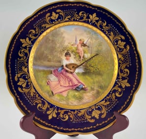 Hand Painted Porcelain Cabinet Plate, Musik, Manner of Royal Vienna, Illegible Mark