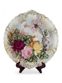 Haviland Limoges Hand Painted Gilt Serving Plate, Rose Pattern