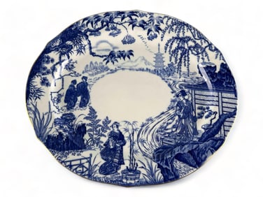 Royal Crown Derby Blue & White Porcelain Chinoiserie Serving Plate