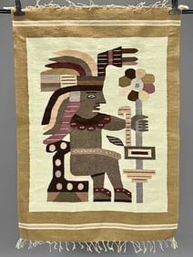 Vintage Mexican Wool Rug With Pre Columbian Style Figure