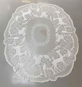 Older Hand Made Lace Tablecloth With Forest Animals