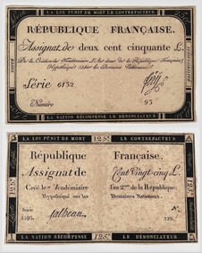 1793 French 250    ; 125 Livre Bank Notes