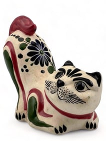 Vintage Mexican Hand Painted Ceramic Cat Figure