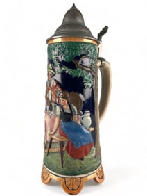 Pewter Topped Ceramic Musical Beer Stein