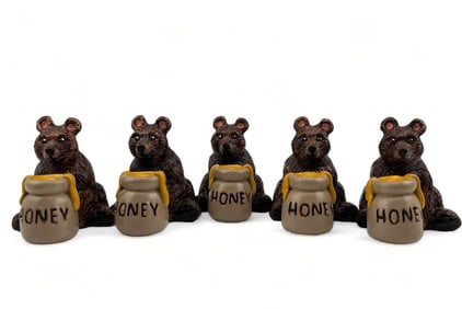 Hand Painted Miniature Bear With Honey Pot Figures