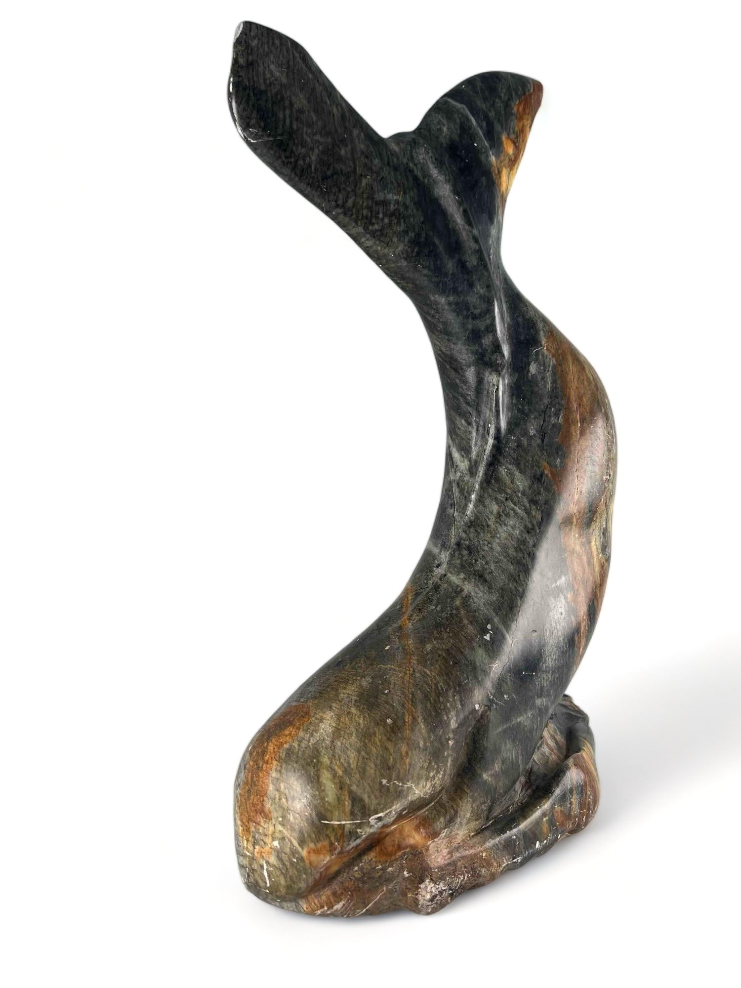 Large Hand Carved Stone Whale Sculptur: Large Hand Carved Stone Whale Sculpture. Approximately 21.0H x 13.25D x 6.0W