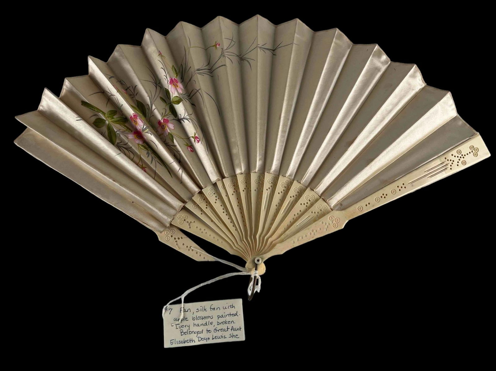 Antique Hand Painted Silk Fan With Cherry Blossom Motif & Scarf (1 of 11)