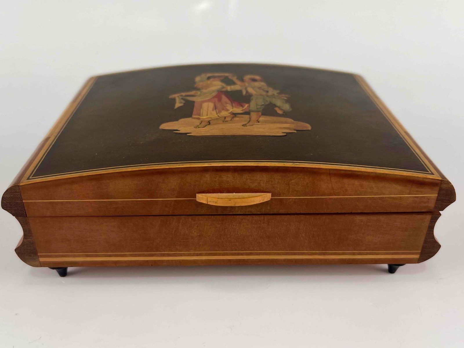 Italian Inlaid Wood Music Box: Italian Inlaid Wood Music Box. Not running, apparently overwound. approximately 7.50W x 5.0D x 2.50H in