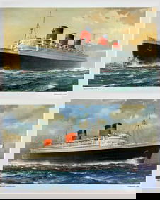 Two Queen Elizabeth & Queen Mary Cunard Lines Posters