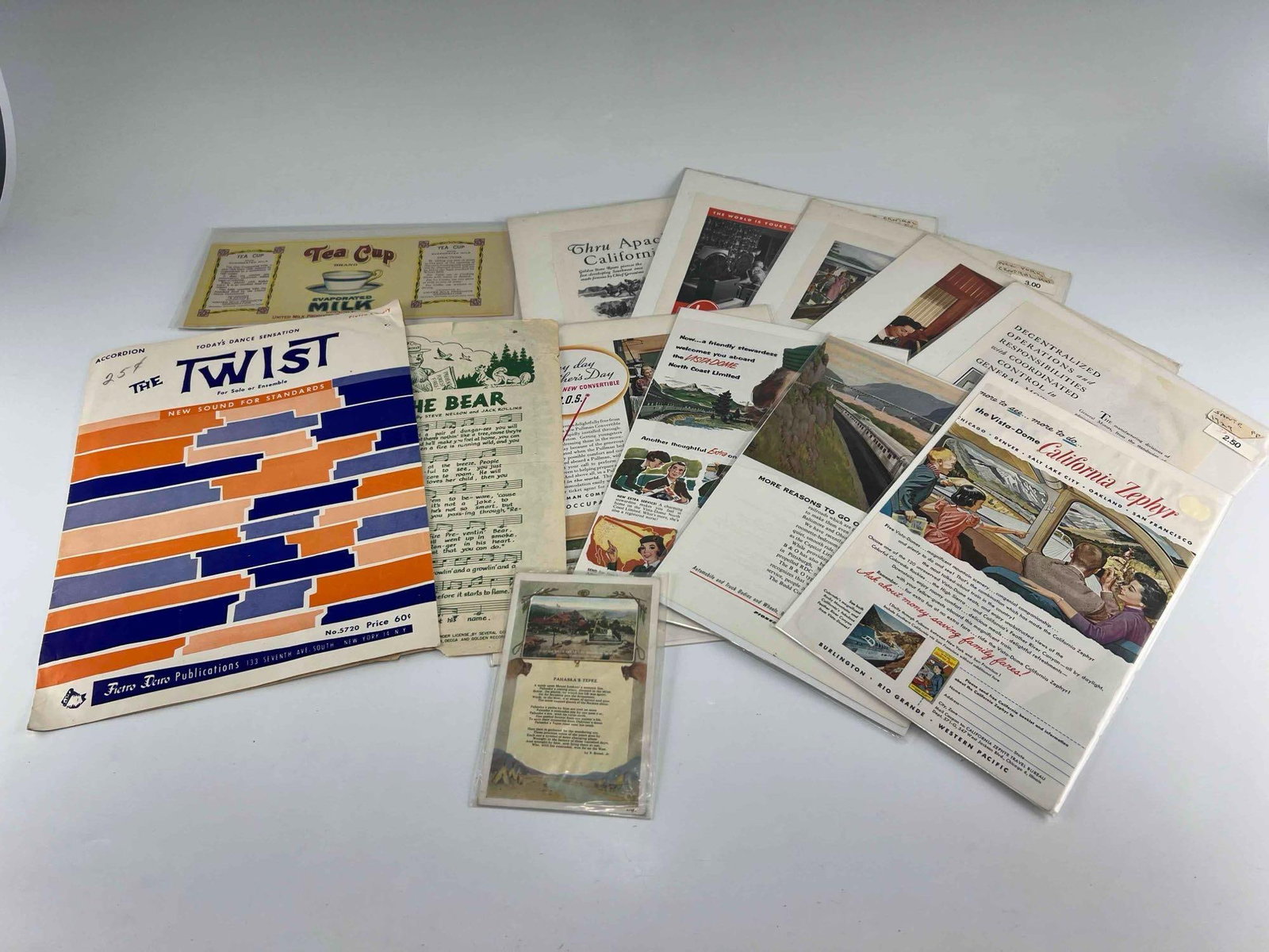 Lot Of Mid Century Ephemera: Lot Of Mid Century Ephemera. Largest 12.0H x 9.0W in. Smallest 5.5H x 3.5W in. All Measurements are Approximate.