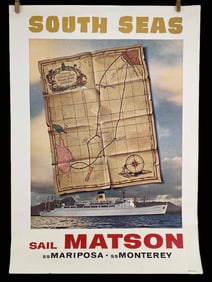 Matson SS Mariposa South Seas Lithograph Travel Cruise Poster