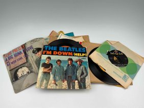 Group Of 45 RPM Records, Including The Beatles "Help, I'm Down."