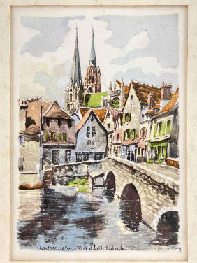 Paris Cityscape, Watercolor, Signed Jacquin