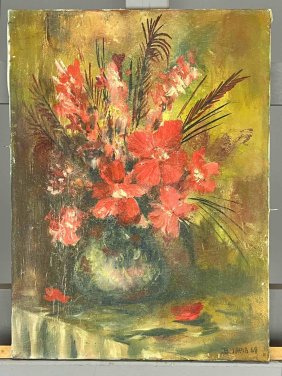 Still Life With Flowers, Oil On Canvas, Signed B. Tapia