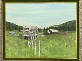 Mid Century Plein Air Landscape With Cattle