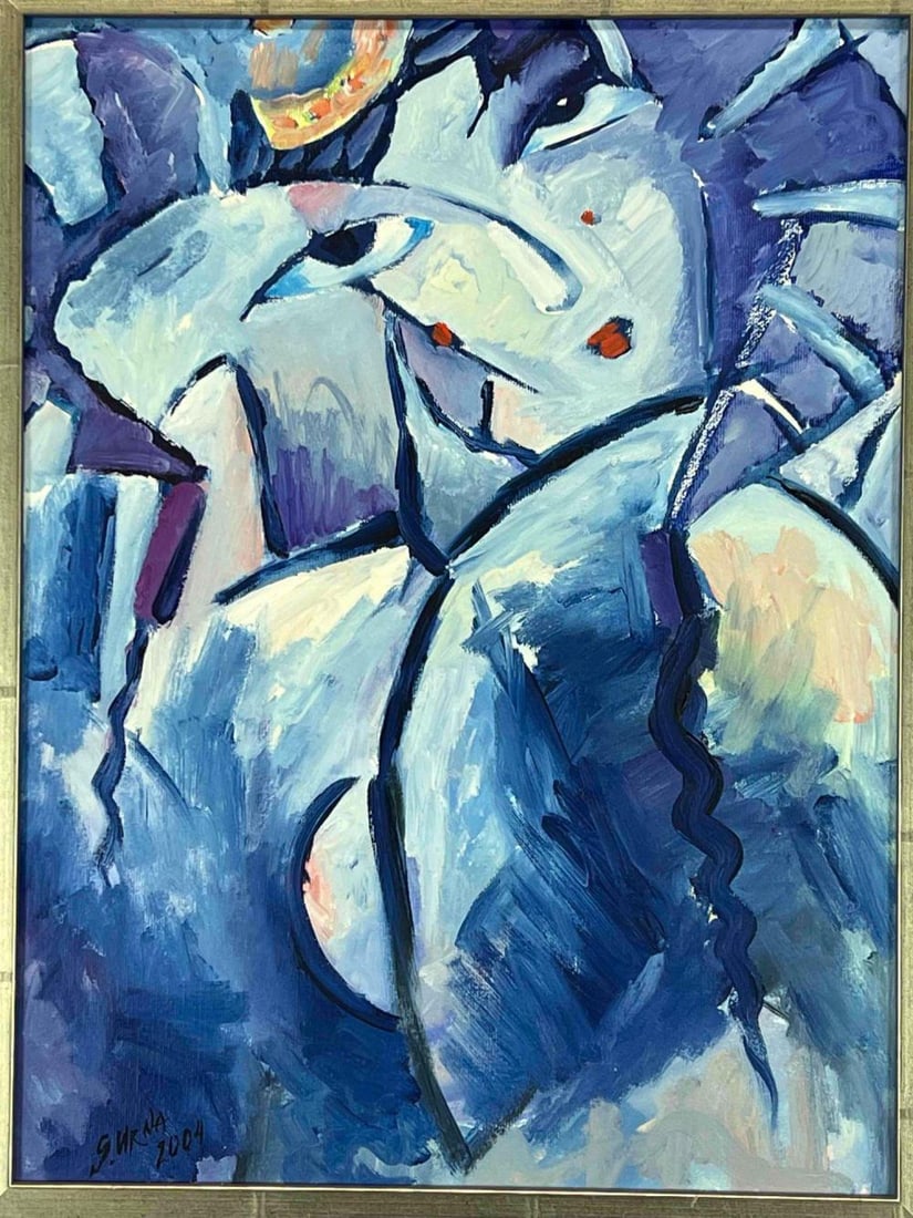 S. Uranchimeg, Queen, Abstract Portrait In Blue Tones, Oil On Canvas: S. Uranchimeg, Queen, Abstract Portrait In Blue Tones, Oil On Canvas.Signed "S. Urna2004" Framed 18.0H x 14.375W x 0.75D in. Sight 14.875H x 11.25W in.All Measurements are Approximate.