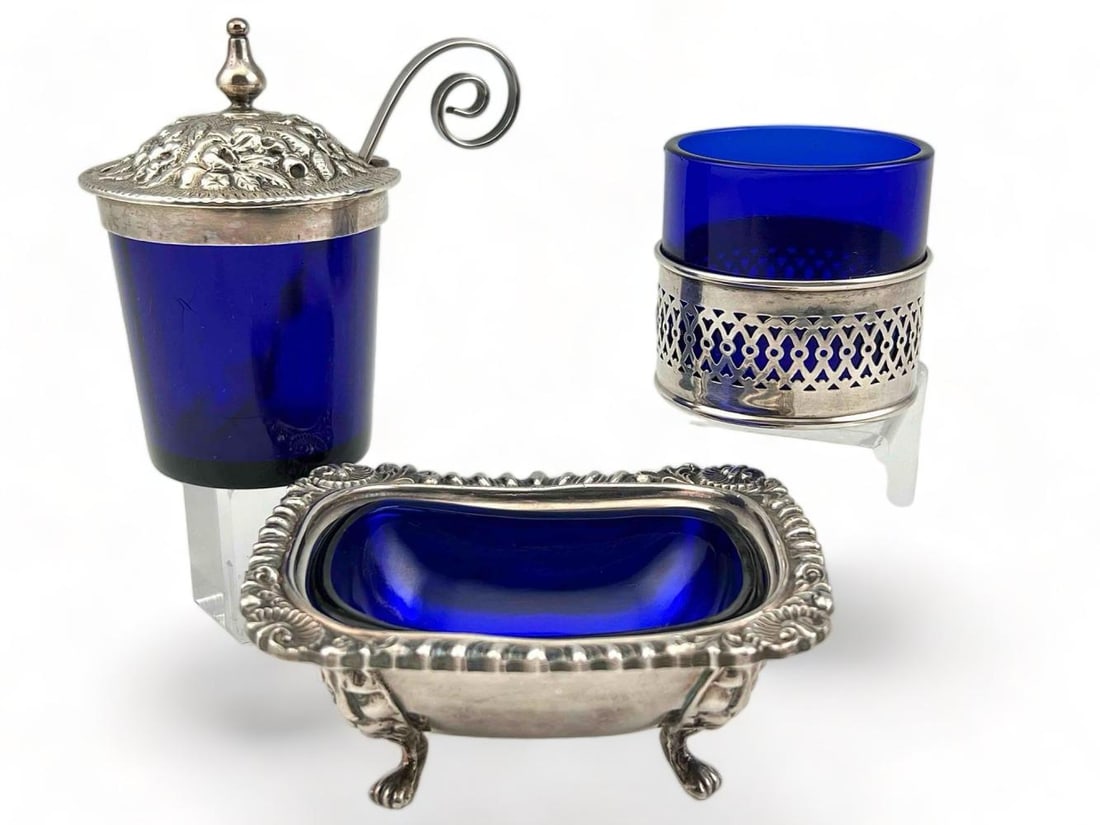 Three Sterling & Silverplate Cobalt Glass Serving Piece (1 of 20)